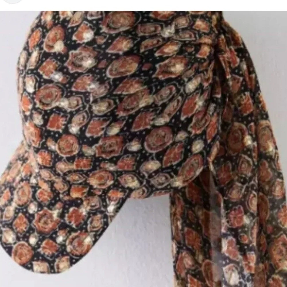 Free People X Rahi sun visor cap with scarf cover, multi brown/pink only NWT